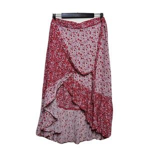 Skies Are Blue Curvy 1X Flower High Low Skirt Midi Faux Wrap Contrast Fabric